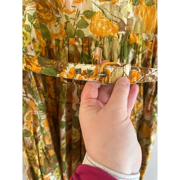Vintage 1950s Womens Cotton Floral Cap Sleeve Belted Retro Twee Dress Small - Picture 3 of 7